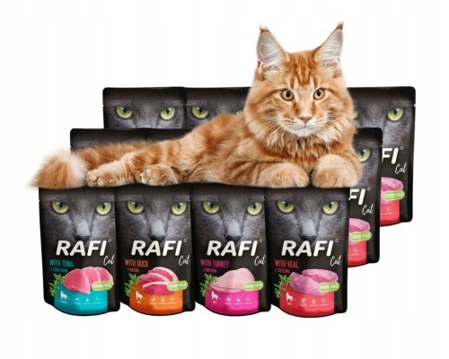 RAFI mokra karma dla kota MIX 4 smaków 12x100g BEZZBOŻOWA Dolina Noteci