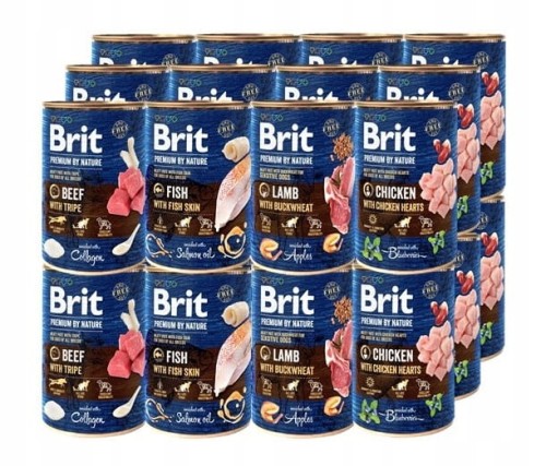 BRIT Premium By Nature MIX smaków 24x400g wołowina kurczak ryba jagnięcina