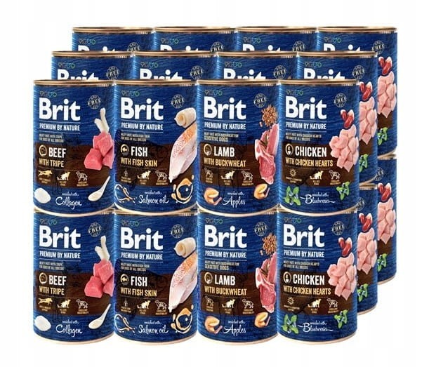 BRIT Premium By Nature MIX smaków 24x400g wołowina kurczak ryba jagnięcina
