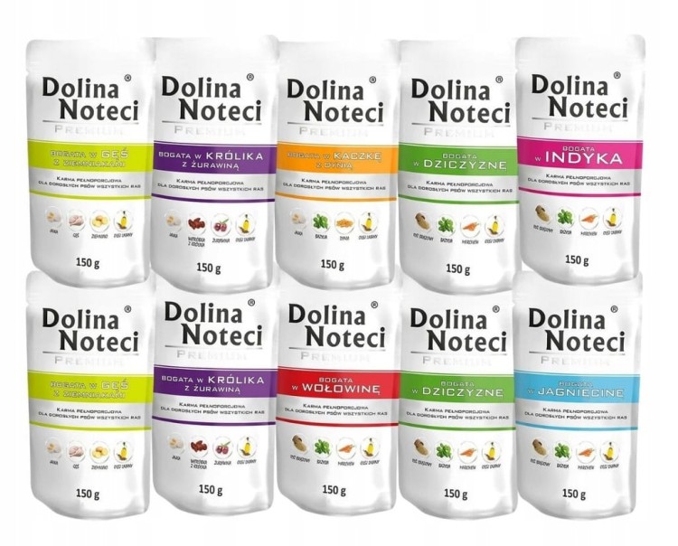 DOLINA NOTECI PREMIUM Mokra karma dla psa MIX 10x150g bez ryb i kurczaka