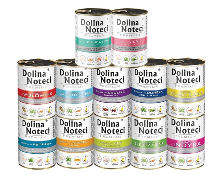 Mokra karma dla psa Dolina Noteci Premium MIX smaków 12x400g NOWE SMAKI