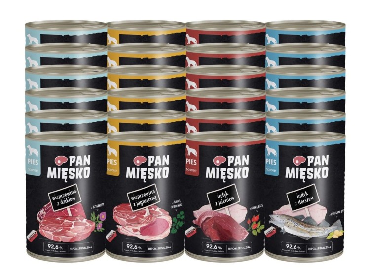 PAN MIĘSKO Karma mokra dla psa dorosłego MIX SMAKÓW 24x400g