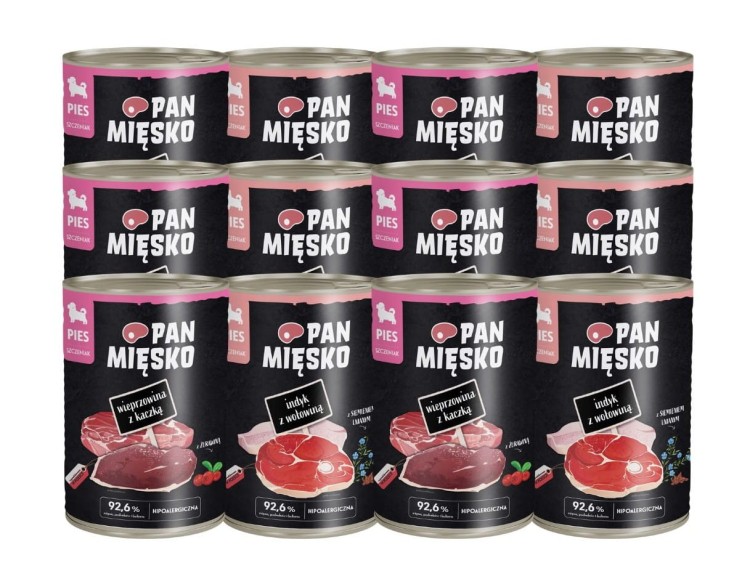 PAN MIĘSKO Karma mokra dla psa MIX SMAKÓW 12x400g SZCZENIAK