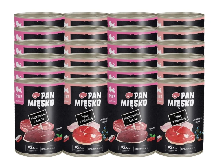 PAN MIĘSKO Karma mokra dla psa MIX SMAKÓW 24x400g szczeniak