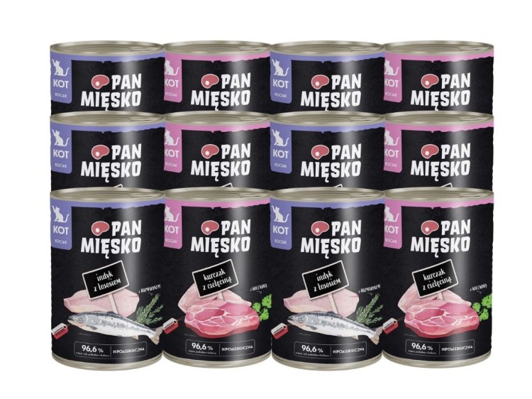 PAN MIĘSKO Karma mokra dla kota MIX SMAKÓW 12x400g kociak
