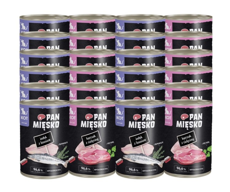PAN MIĘSKO Karma mokra dla kota MIX SMAKÓW 24x400g kociak