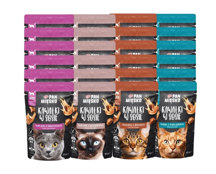 PAN MIĘSKO Karma mokra dla kota Kawałki w sosie MIX smaków 24x85g