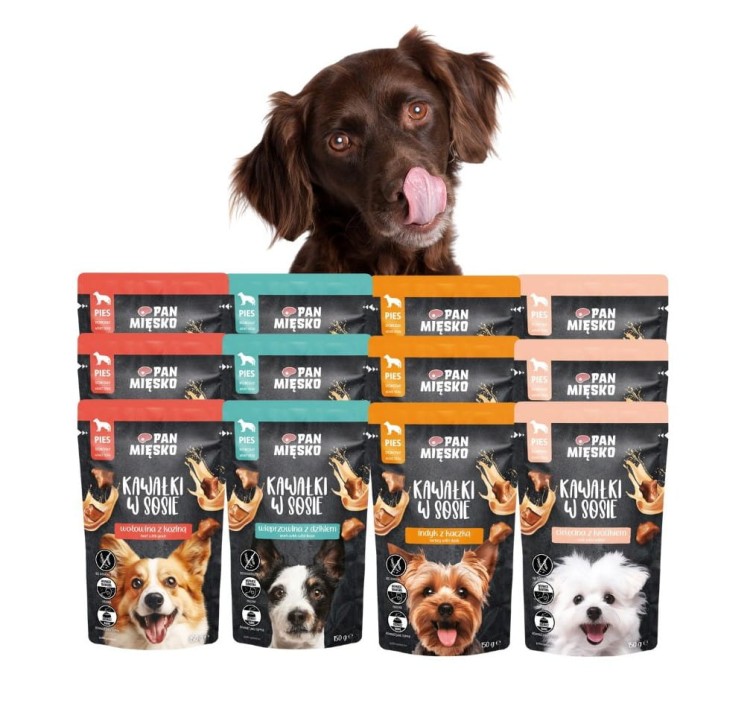 PAN MIĘSKO Karma mokra dla psa Kawałki w sosie MIX SMAKÓW 12x150g