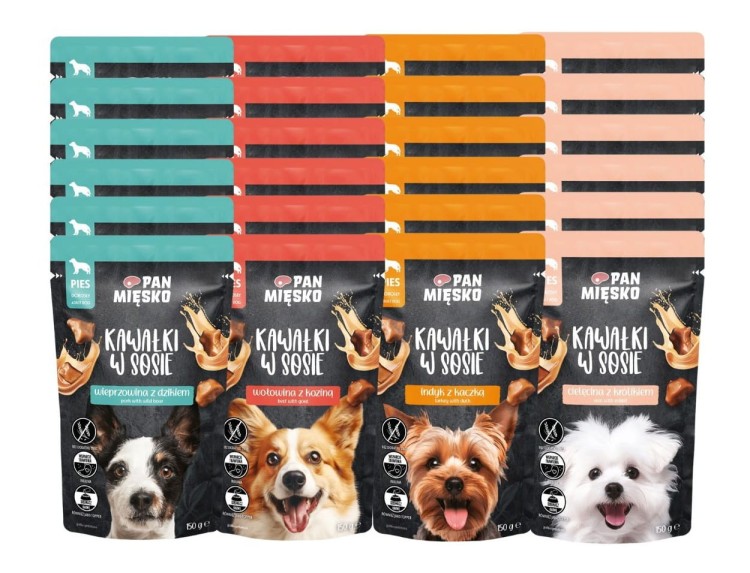 PAN MIĘSKO Karma mokra dla psa Kawałki w sosie MIX SMAKÓW 24x150g