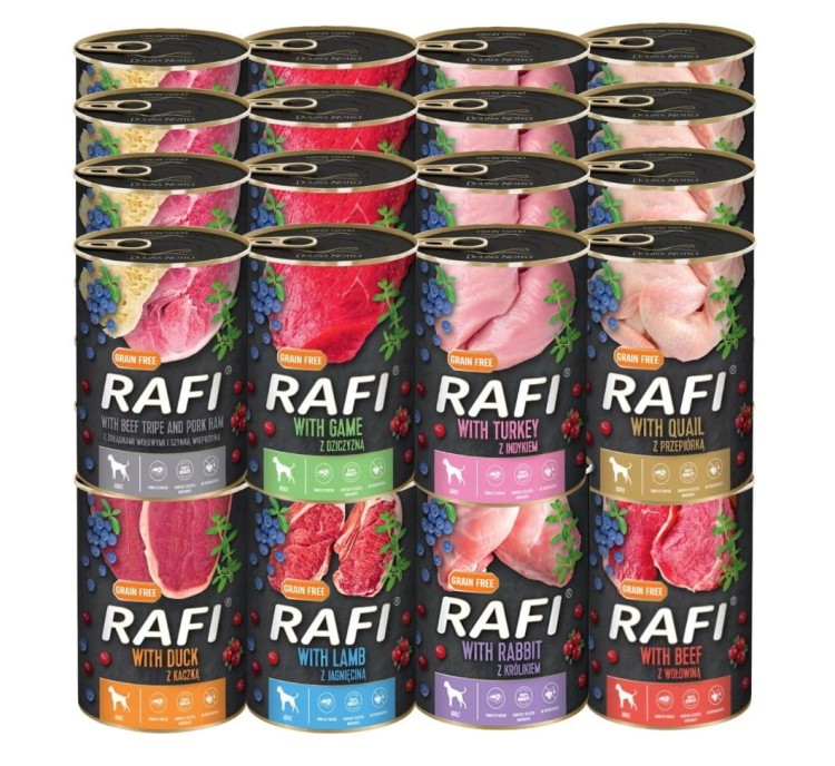 RAFI mokra karma dla psa MIX smaków 24x400g BEZZBOŻOWA Dolina Noteci