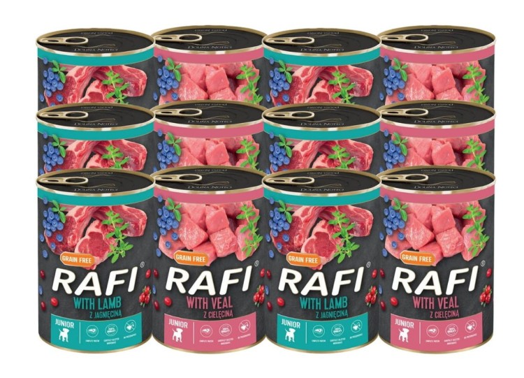 RAFI mokra karma dla psa JUNIOR MIX SMAKÓW 12x400g Dolina Noteci