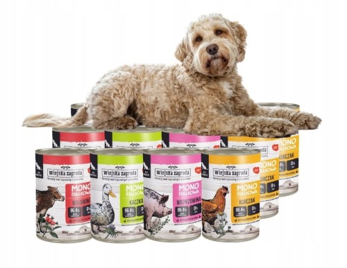 WIEJSKA ZAGRODA Karma mokra dla psa Monobiałkowa MIX SMAKÓW 12x400g