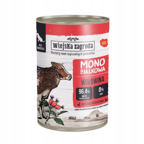 WIEJSKA ZAGRODA Karma mokra dla psa Monobiałkowa MIX SMAKÓW 12x400g