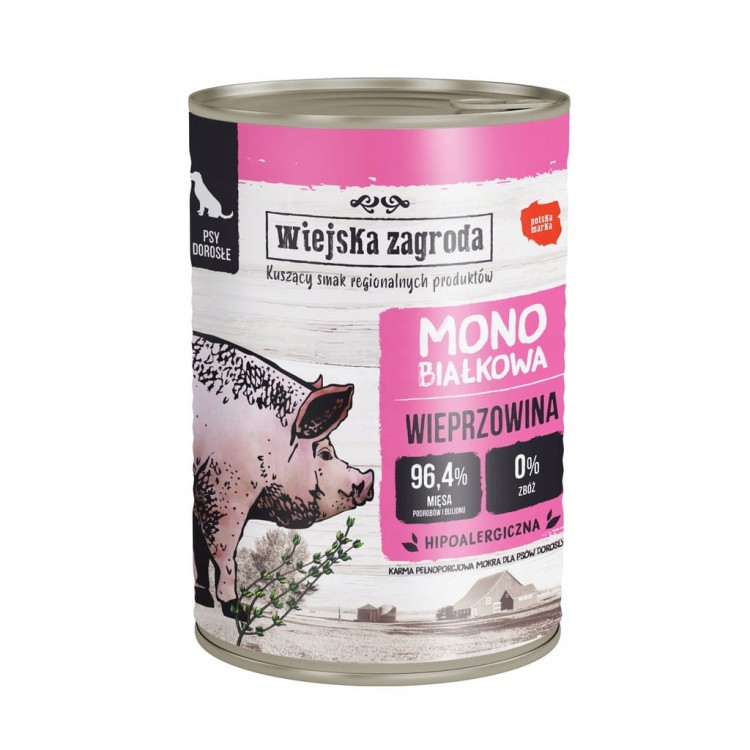 WIEJSKA ZAGRODA Karma mokra dla psa Monobiałkowa MIX SMAKÓW 24x400g