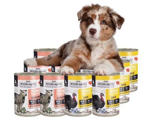 WIEJSKA ZAGRODA Karma mokra dla psa Monobiałkowa MIX SMAKÓW 12x400g SZCZENIAK