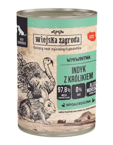 WIEJSKA ZAGRODA Karma mokra dla psa Indyk z królikiem 400g