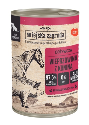 WIEJSKA ZAGRODA Karma mokra dla psa Wieprzowina z koniną 400g