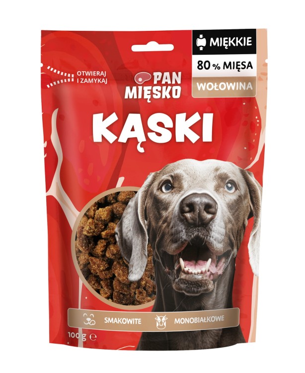 Pan Mięsko Naturalny Przysmak dla psa Miękkie Kąski z Wołowiny 100g MONOBIAŁKOWE