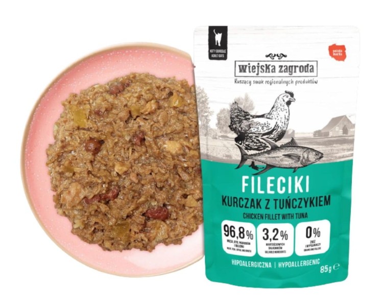 WIEJSKA ZAGRODA Karma mokra dla kota Fileciki Kurczak z tuńczykiem 85g