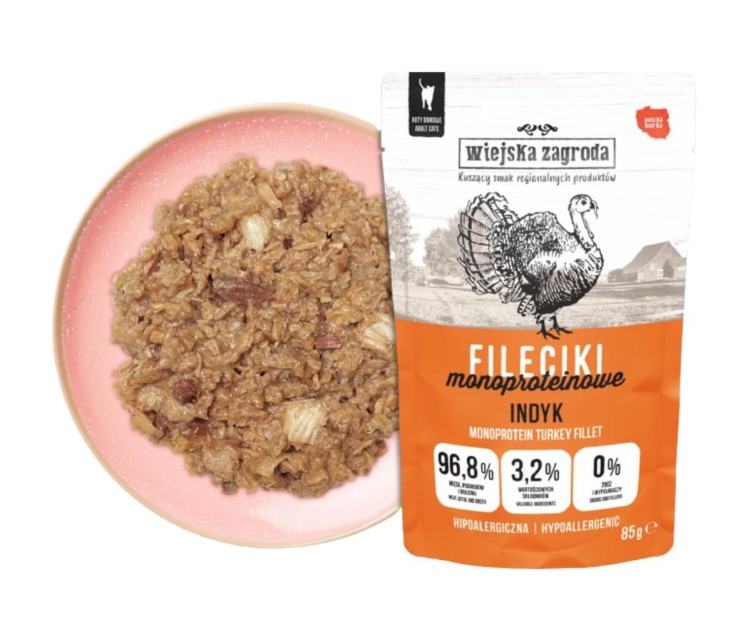 WIEJSKA ZAGRODA Karma mokra dla kota Fileciki Indyk 85g MONOPROTEINOWE