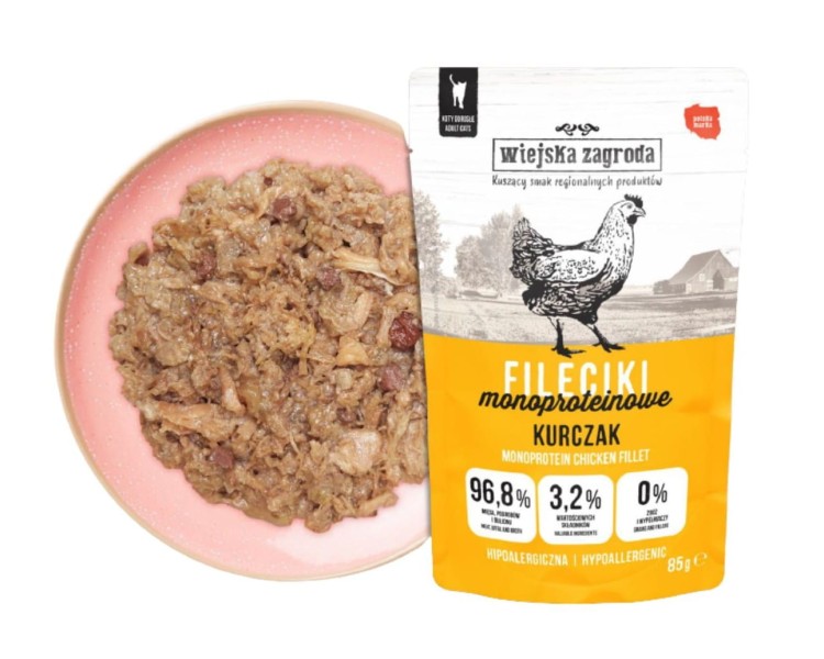 WIEJSKA ZAGRODA Karma mokra dla kota Fileciki Kurczak 85g MONOPROTEINOWE