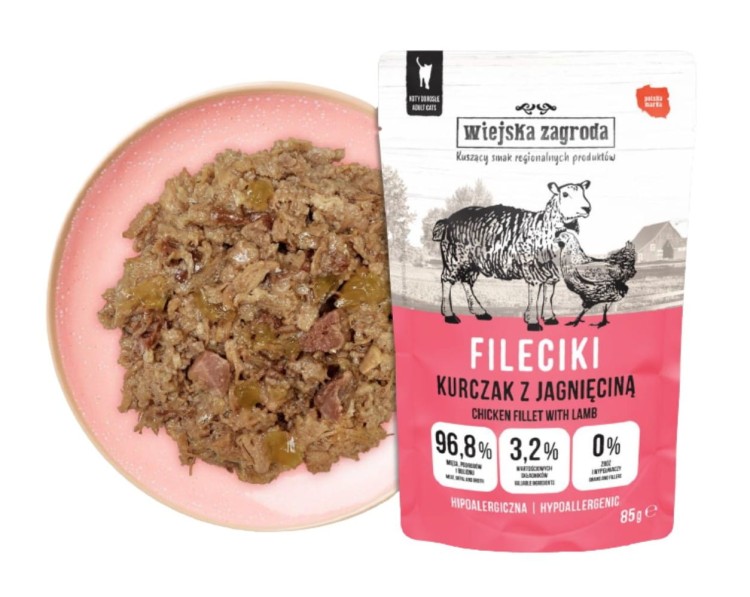 WIEJSKA ZAGRODA Karma mokra dla kota Fileciki Kurczak z jagnięciną 85g