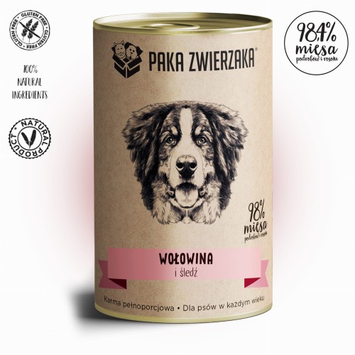 PAKA ZWIERZAKA mokra karma dla psa Wołowina i śledź 400g