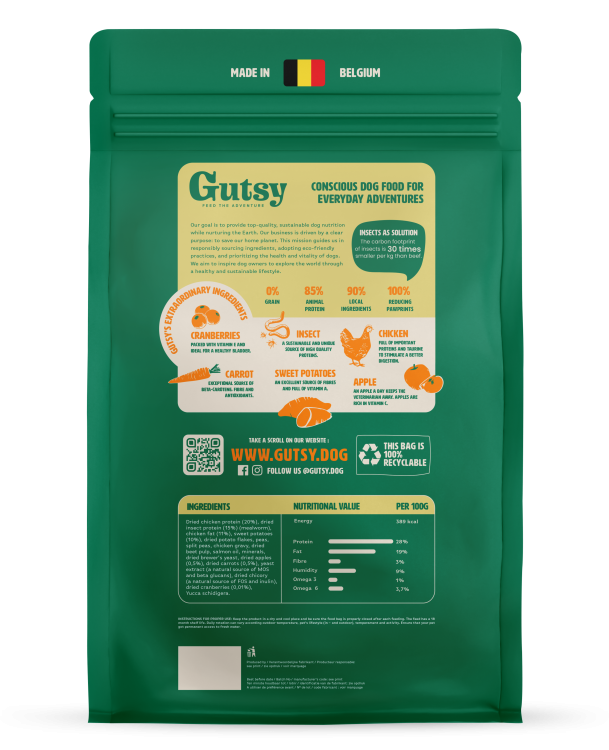 GUTSY Naturalna sucha karma dla psów Chicken&Insect 2kg MAŁE RASY