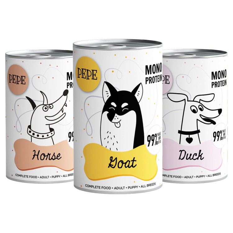 PEPE  mokra karma dla psa MIX SMAKÓW 3x400g Monoproteinowa