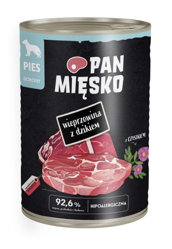 PAN MIĘSKO Karma mokra dla psa Wieprzowina z dzikiem 400g