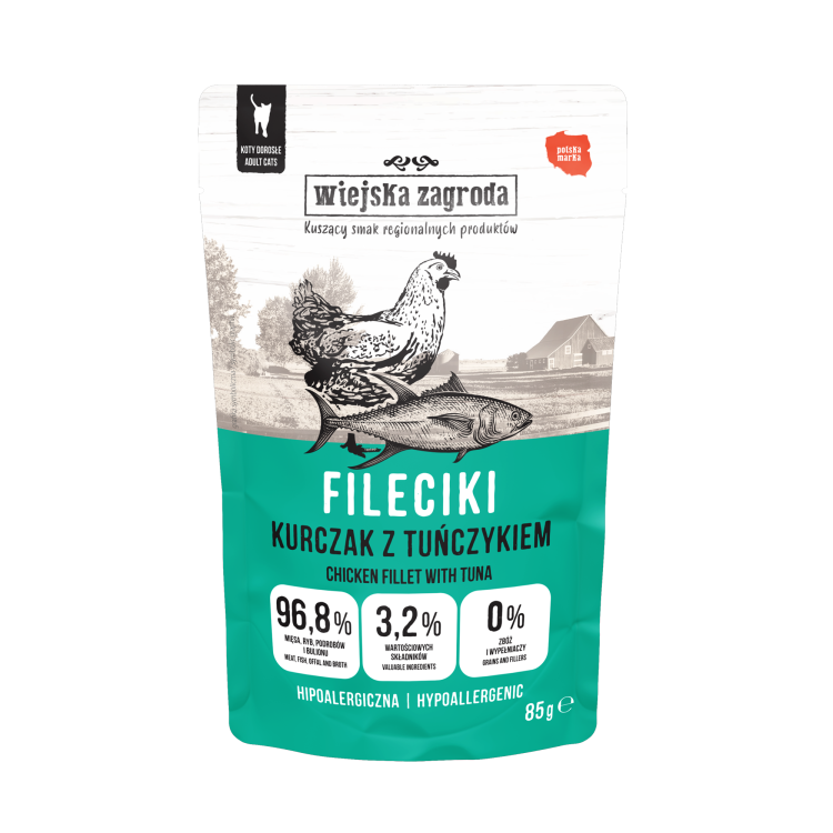 WIEJSKA ZAGRODA Karma mokra dla kota Fileciki MIX smaków 24x85g