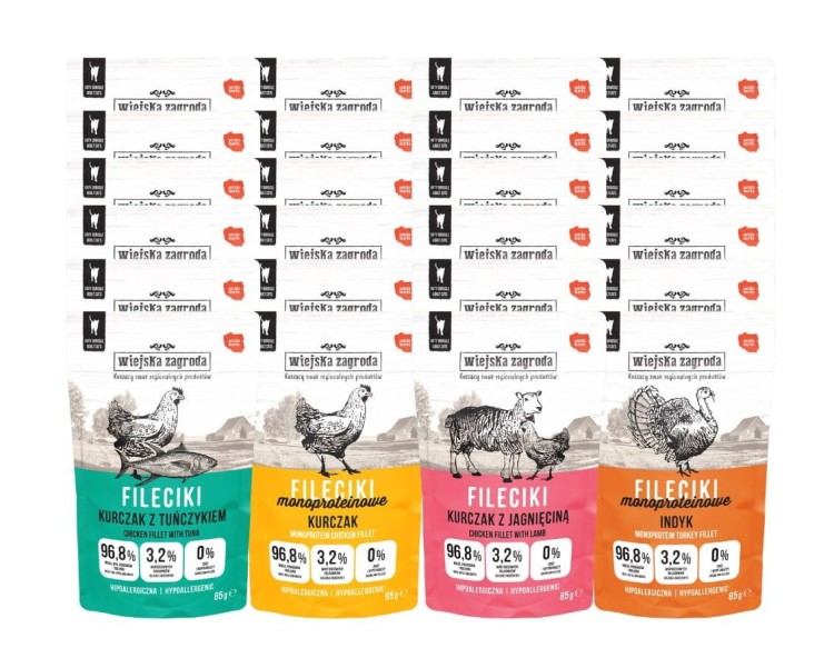 WIEJSKA ZAGRODA Karma mokra dla kota Fileciki MIX smaków 24x85g