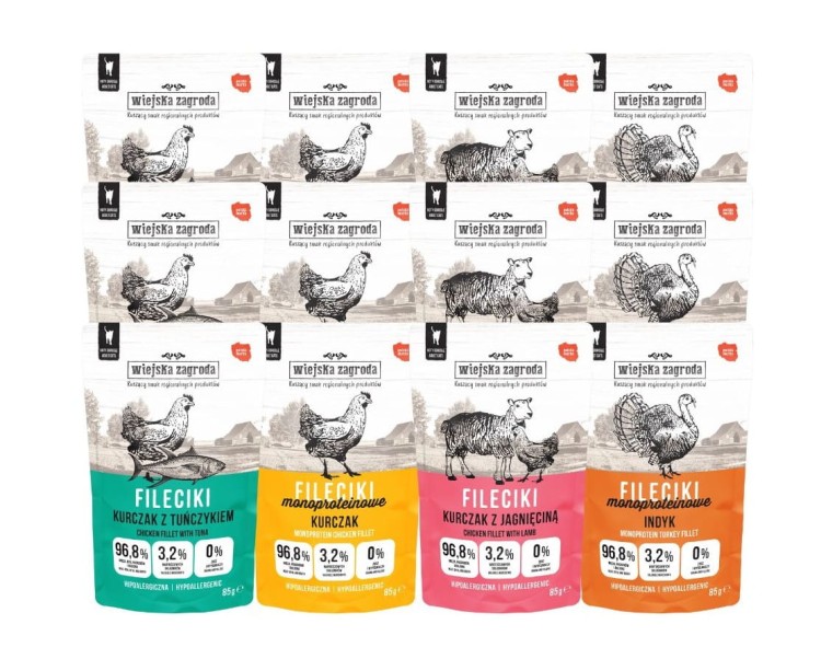 WIEJSKA ZAGRODA Karma mokra dla kota Fileciki MIX smaków 12x85g