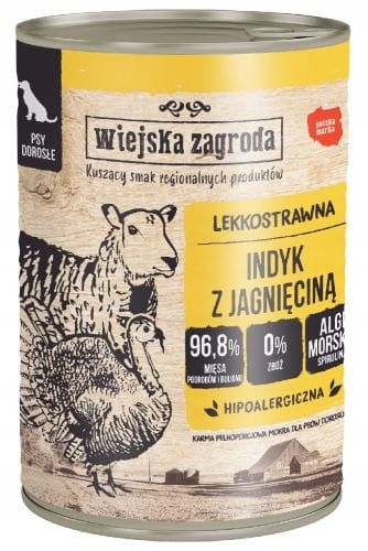 WIEJSKA ZAGRODA Karma mokra dla psa Indyk z jagnięciną 400g