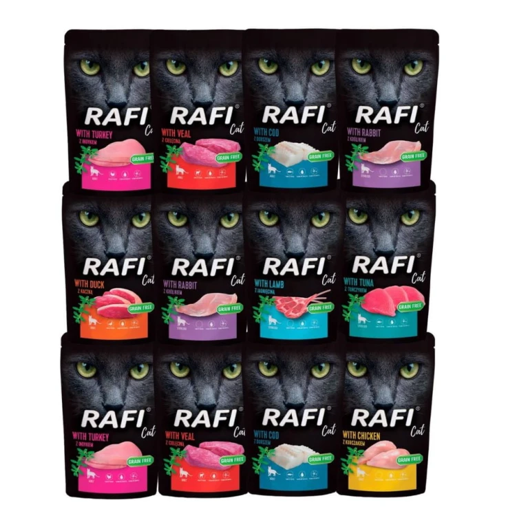 RAFI mokra karma dla kota MIX smaków 12x100g BEZZBOŻOWA Dolina Noteci