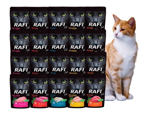 RAFI mokra karma dla kota MIX 5 smaków 20x100g BEZZBOŻOWA Dolina Noteci