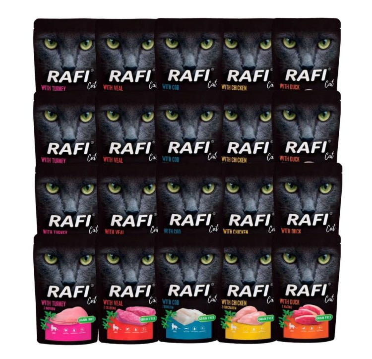 RAFI mokra karma dla kota MIX 5 smaków 20x100g BEZZBOŻOWA Dolina Noteci