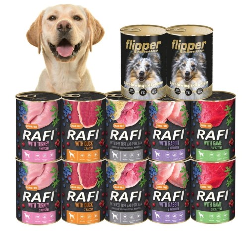RAFI  FLIPPER mokra karma dla psa MIX smaków 12x400g Dolina Noteci