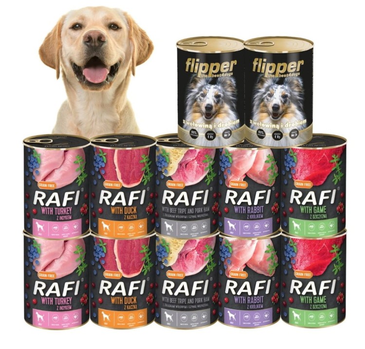 RAFI  FLIPPER mokra karma dla psa MIX smaków 12x400g Dolina Noteci