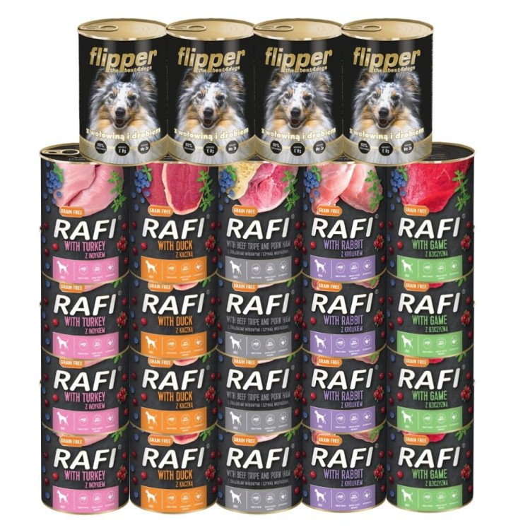 RAFI  FLIPPER mokra karma dla psa MIX smaków 24x400g