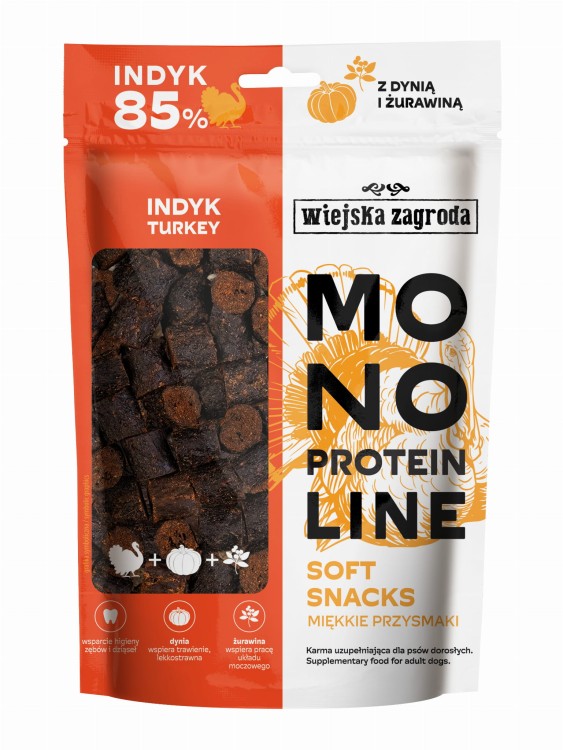 WIEJSKA ZAGRODA Przysmak dla psa Monoproteinowe miękkie kąski Indyk 115g