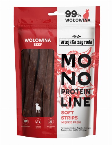 WIEJSKA ZAGRODA Przysmak dla psa Monoproteinowe miękkie paski Wołowina 100g