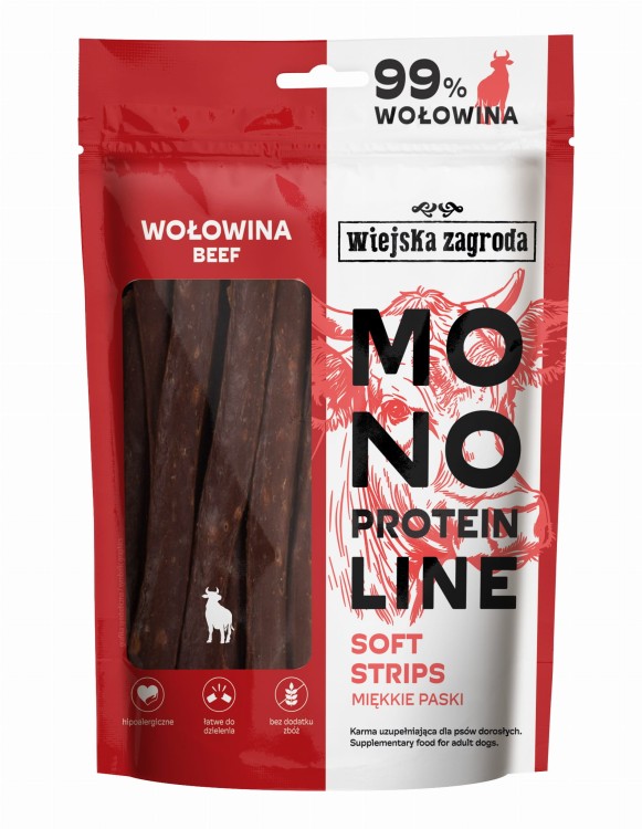 WIEJSKA ZAGRODA Przysmak dla psa Monoproteinowe miękkie paski Wołowina 100g