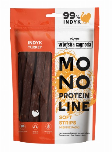 WIEJSKA ZAGRODA Przysmak dla psa Monoproteinowe miękkie paski Indyk 100g