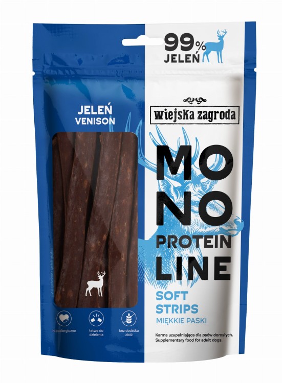 WIEJSKA ZAGRODA Przysmak dla psa Monoproteinowe miękkie paski Jeleń 100g