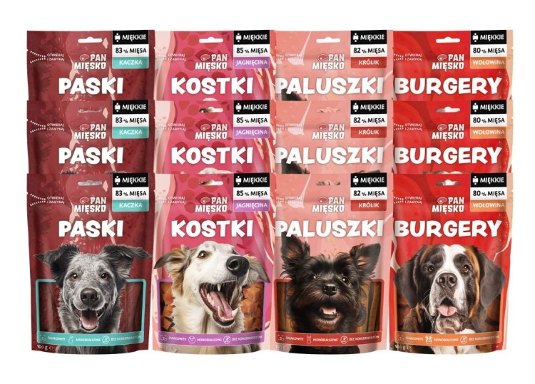 PAN MIĘSKO Naturalne Przysmaki dla psa MIX 12x100g MONOBIAŁKOWE