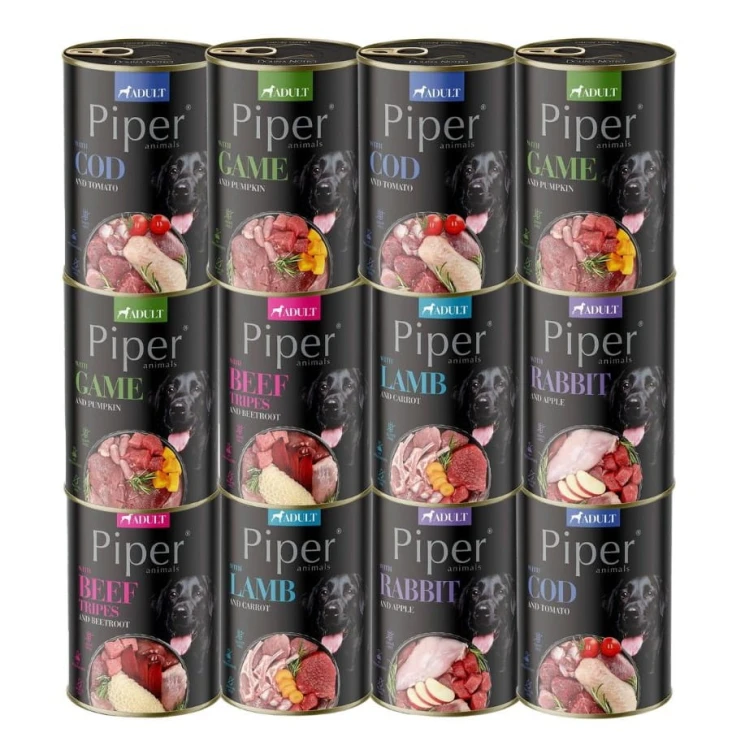 PIPER Adult mokra karma dla psa MIX SMAKÓW 12x400g Dolina Noteci