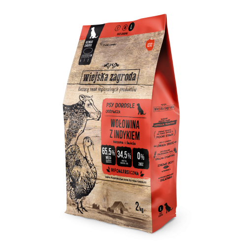 WIEJSKA ZAGRODA Karma sucha dla psa Wołowina z indykiem L 2kg chrupki