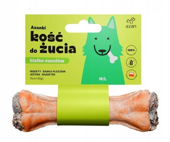 AZANKI Kość do żucia z insektami i jeżyną Przysmak dla psa – M/L 17cm 115g