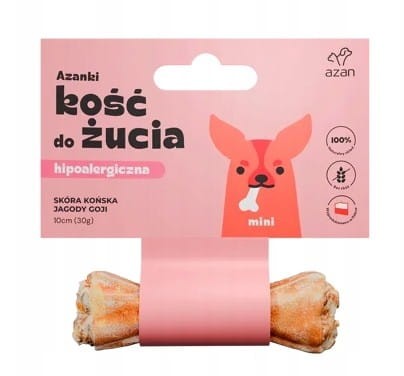 AZANKI Kość ze skóry końskiej z jagodami goji  Przysmak dla psa – MINI 10cm